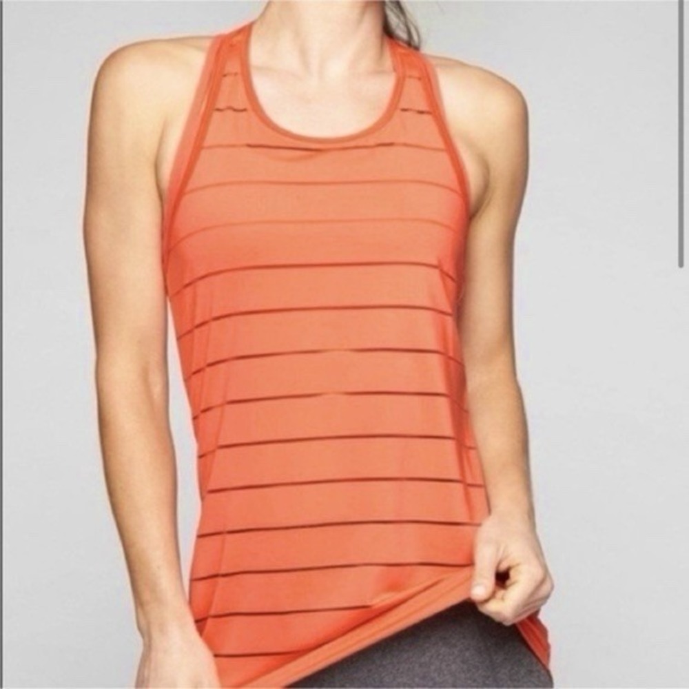 Athleta Orange Mesh Striped High Neck Chi Racer Back Athletic Tank Top Medium